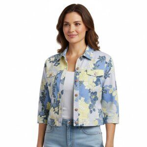 Tori Richard Honolulu Jacket Blue Floral Button Front S/M Tag Womens 12